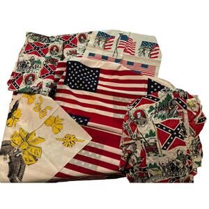 Lot Vintage Americana Patriotic Fabric Remnants Mid Century Cotton Prints READ